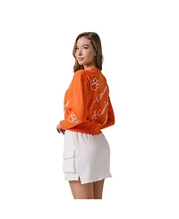 Kadyluxe Women's Orange Clemson Tigers Love Note Embroidered Pullover Sweater