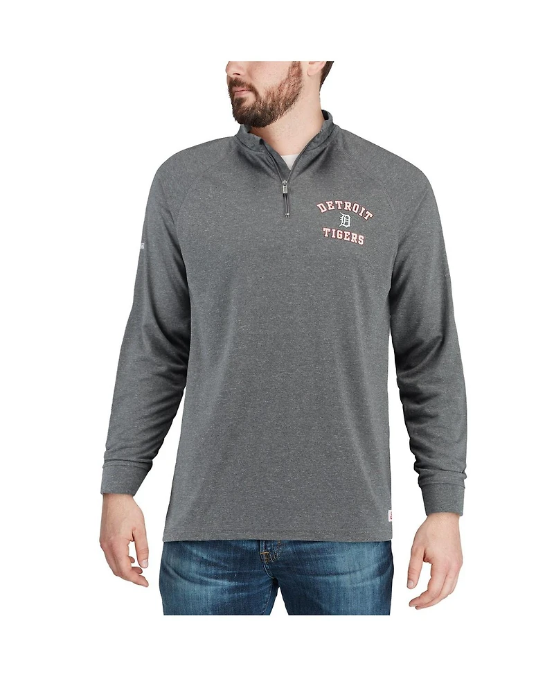 Stitches Men's Heathered Charcoal Detroit Tigers Team Raglan Quarter-Zip Pullover Sweatshirt