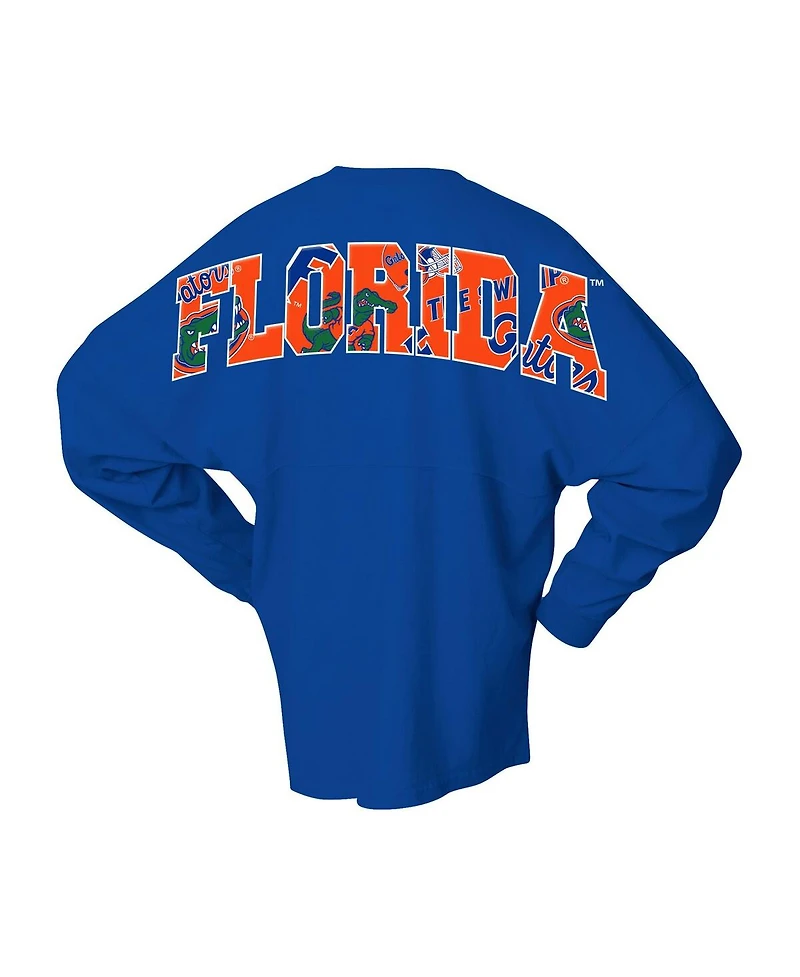 Spirit Jersey Women's Royal Florida Gators Oversized Preppy Long Sleeve T-Shirt