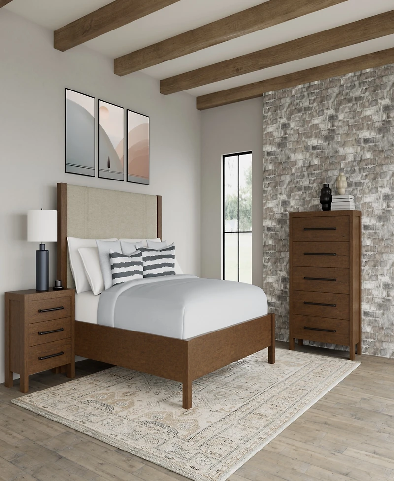 Furniture Davie Cracked Oak Wood 3-Pc. Queen Upholstered Set