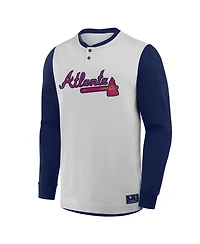 Fanatics Men's Gray/Navy Atlanta Braves Clubhouse Long Sleeve Henley Shirt