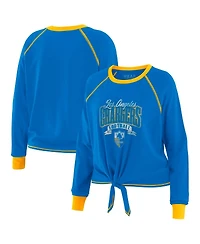 Wear by Erin Andrews Women's Powder Blue/Yellow Los Angeles Chargers Tie-Front Long Sleeve Top