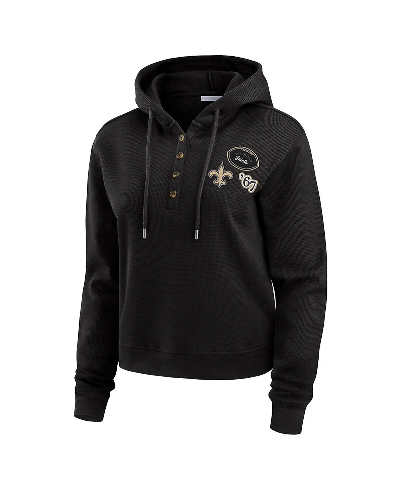 Wear by Erin Andrews Women's Black New Orleans Saints Waffle Hoodie Pullover Top