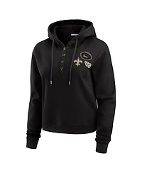 Wear by Erin Andrews Women's Black New Orleans Saints Waffle Hoodie Pullover Top