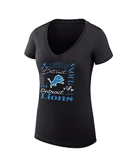 G-iii 4Her by Carl Banks Women's Black Detroit Lions Super-Slim Fit Lightweight Collage Team V-Neck T-Shirt