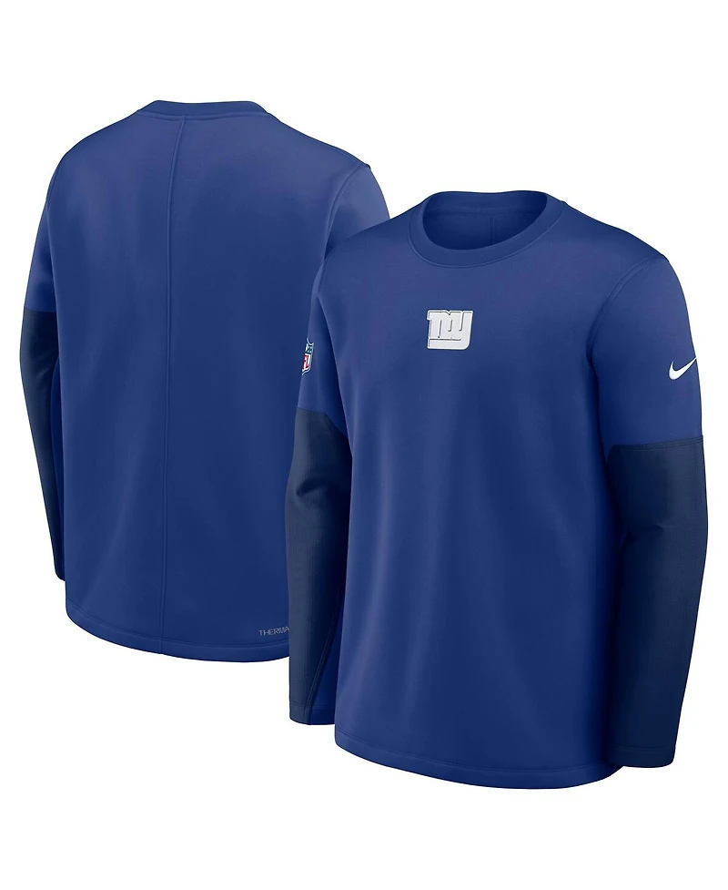 Nike Men's Royal New York Giants Sideline Coach Therma-fit Long Sleeve T-Shirt