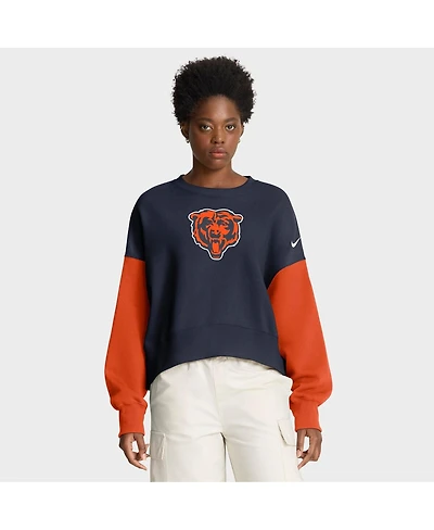 Nike Women's Navy Chicago Bears Oversized Color-Block Pullover Sweatshirt