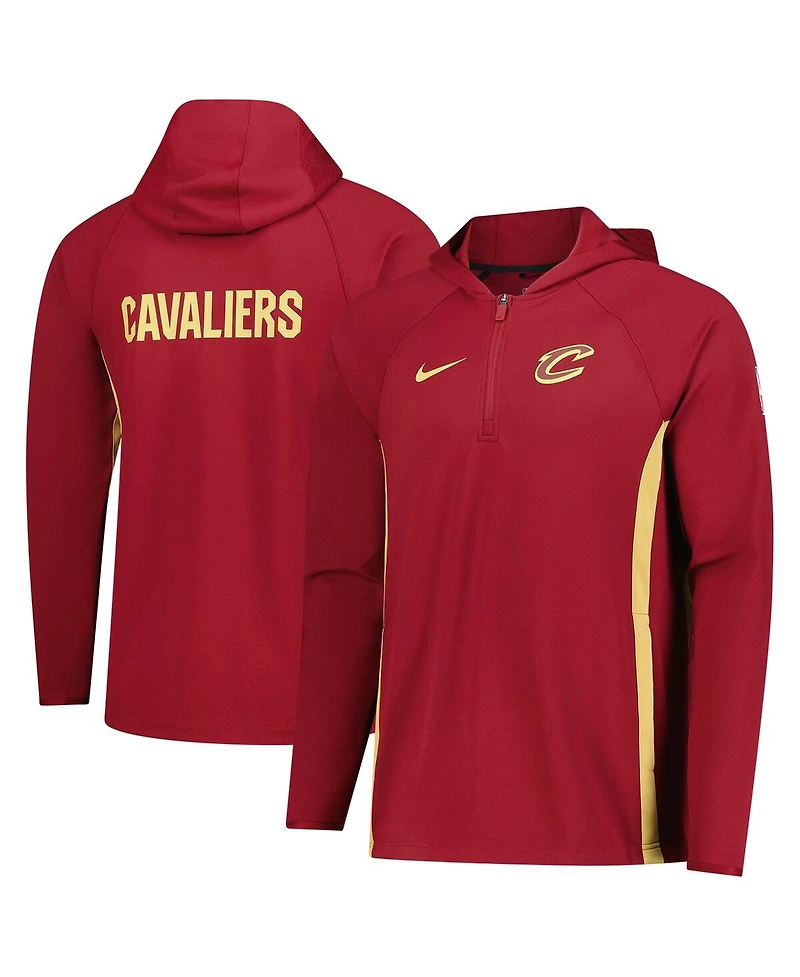 Nike Men's Wine Cleveland Cavaliers Authentic On Court Zone Quarter-Zip Dri-fit Hoodie Jacket