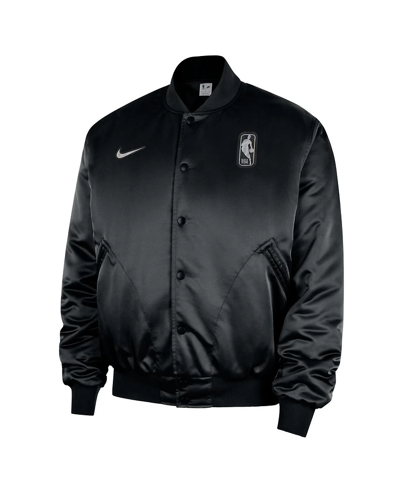 Nike Men's Black Nba Authentic Lenticular Woven Satin Full-Snap Therma-fit Jacket