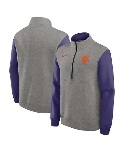 Nike Men's Heather Gray/Purple Clemson Tigers Club Fleece Half-Zip Pullover Sweatshirt