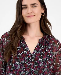 Style & Co Women's Floral Ruffled Split-Neck Top, Macy's Exclusive