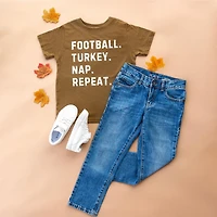 Sweet Wink Toddler Boys Football Turkey Nap Repeat Thanksgivinghort Sleeve T-Shirt