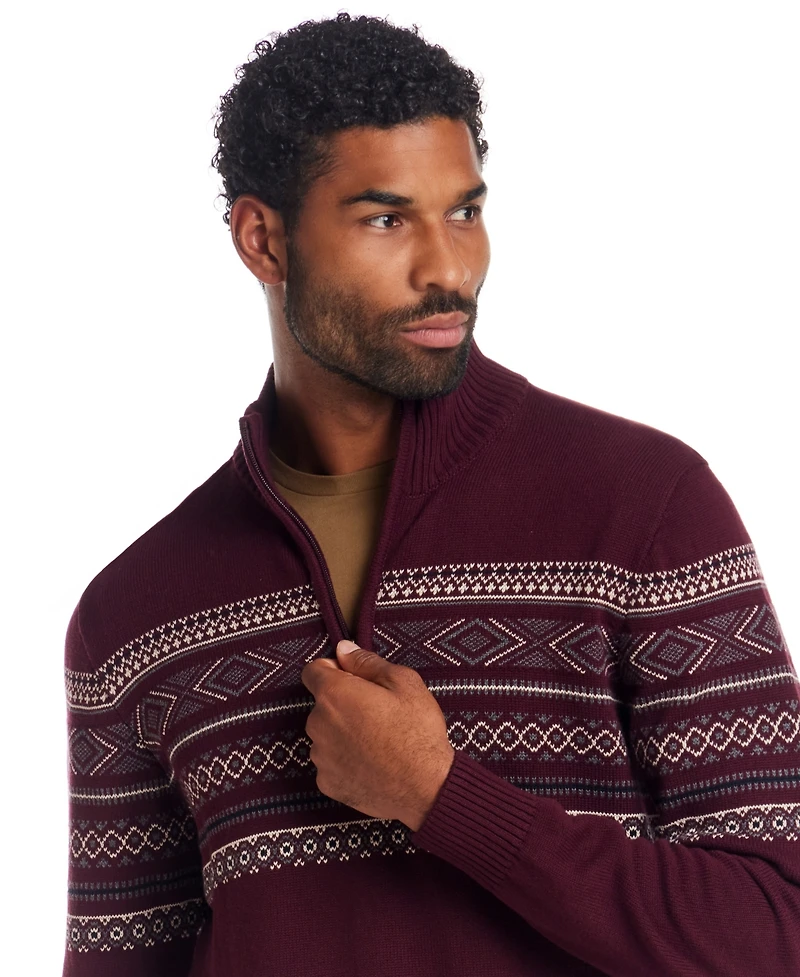Weatherproof Vintage Men's Fair Isle Quarter-Zip Sweater