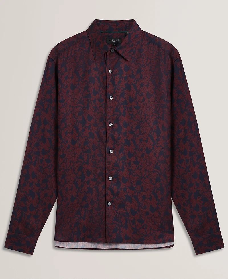 Ted Baker Men's Akselle Regular Fit Tonal Floral Print Long Sleeve Shirt
