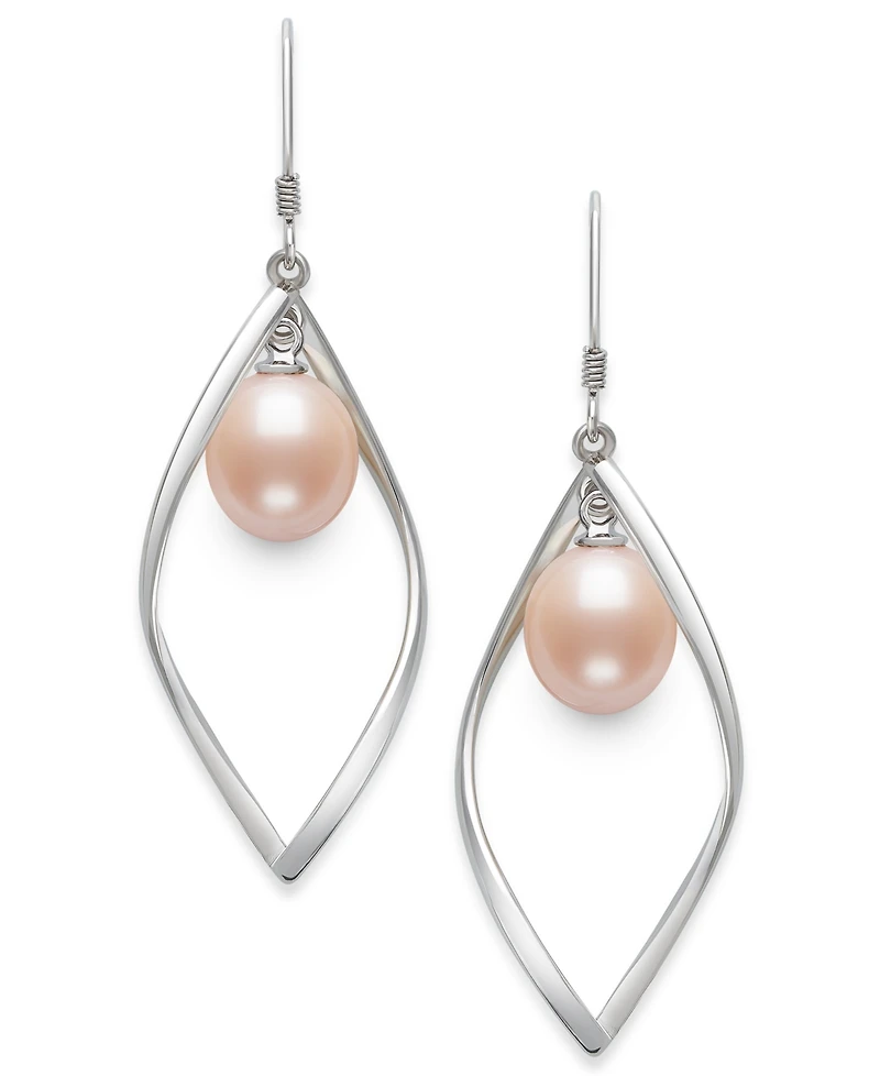 Belle de Mer Cultured Freshwater Blush Pink Drop Pearl (8-9mm) Earrings in Sterling Silver