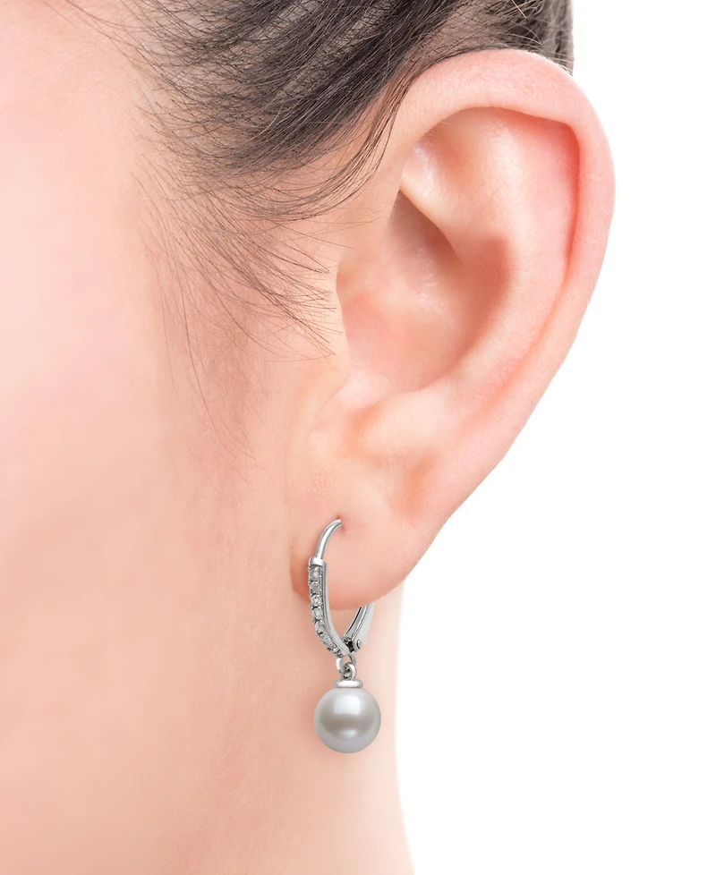 Belle de Mer Cultured Freshwater Pearl (6-7mm) and Lab Created Sapphire Drop Earrings in Sterling Silver