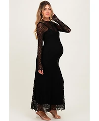 Pinkblush Maternity White Lace Mock Neck Long Sleeve Maxi Dress