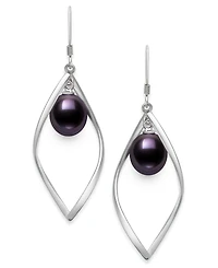 Belle de Mer Cultured Freshwater Peacock Black Drop Pearl (8-9mm) Earrings in Sterling Silver