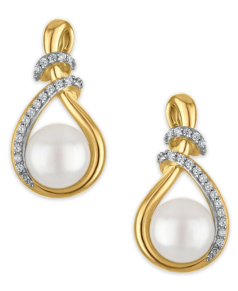 Macy's Cultured Freshwater Pearl (8mm) and Cubic Zirconia Drop Earrings in 14k Gold Over Sterling Silver