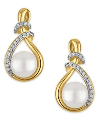 Macy's Cultured Freshwater Pearl (8mm) and Cubic Zirconia Drop Earrings in 14k Gold Over Sterling Silver