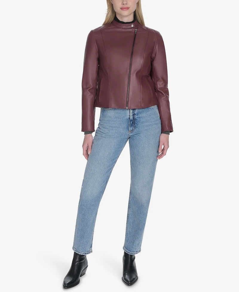 Cole Haan Women's Stand Collar Zip-Front Racer Jacket