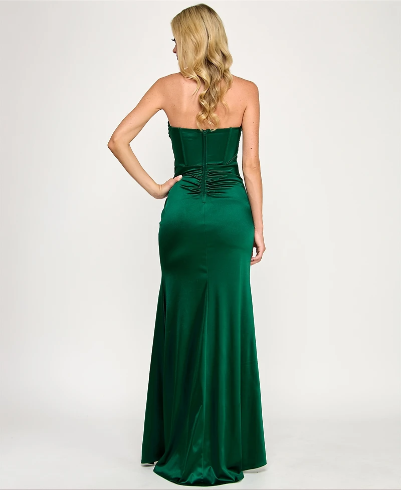 Emerald Sundae Juniors' Strapless Crisscross Corset Gown