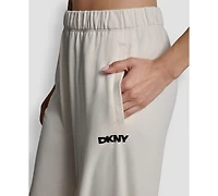 Dkny Women's Flocked Logo Boyfriend Open Leg Pants