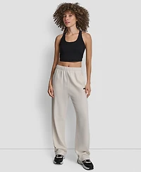 Dkny Women's Flocked Logo Boyfriend Open Leg Pants