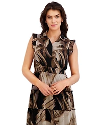 London Times Petite Short Sleeve Tiered Midi Dress