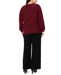 Vince Camuto Plus Sequin V-Neck Raglan Sweater