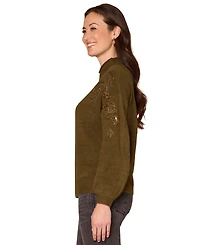 Democracy Petite Embellished Mock-Neck Sweater