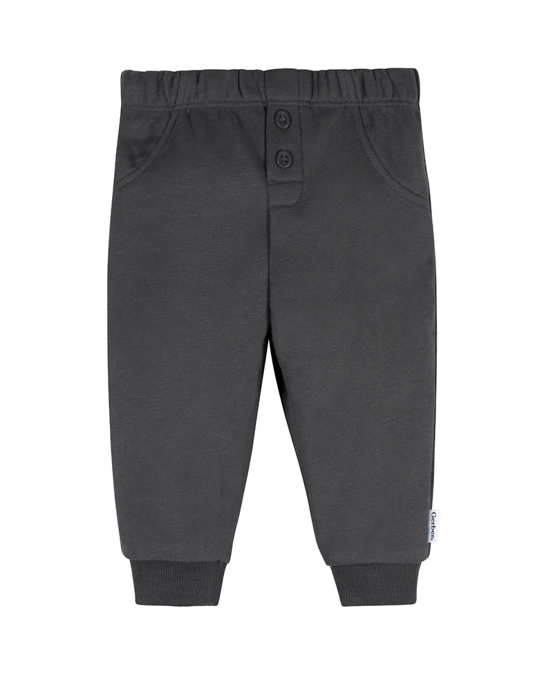 Gerber Baby Boys' 2-Piece Top & Joggers, Gray Arcon, 12 Months