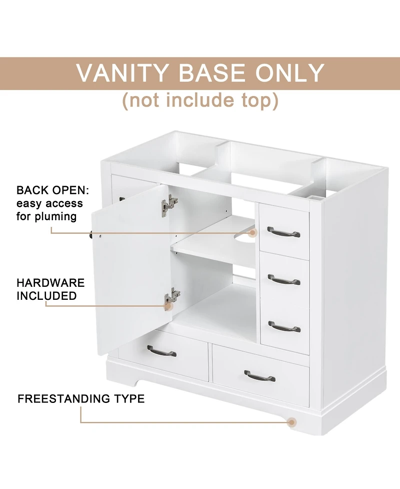 Lovmor Bathroom Vanity without Sink Cabinet Base Only Six Drawers MultiFunctional Drawer Divider Adjustable Shelf White