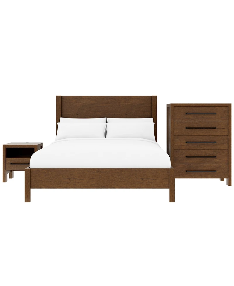 Furniture Davie Cracked Oak and Fabric 3-Pc. Queen Panel Set
