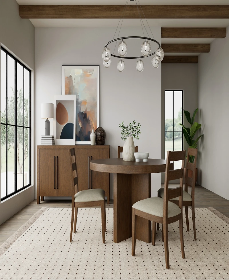 Furniture Davie Cracked Oak and Fabric 54" Round 5-Pc. Dining Set