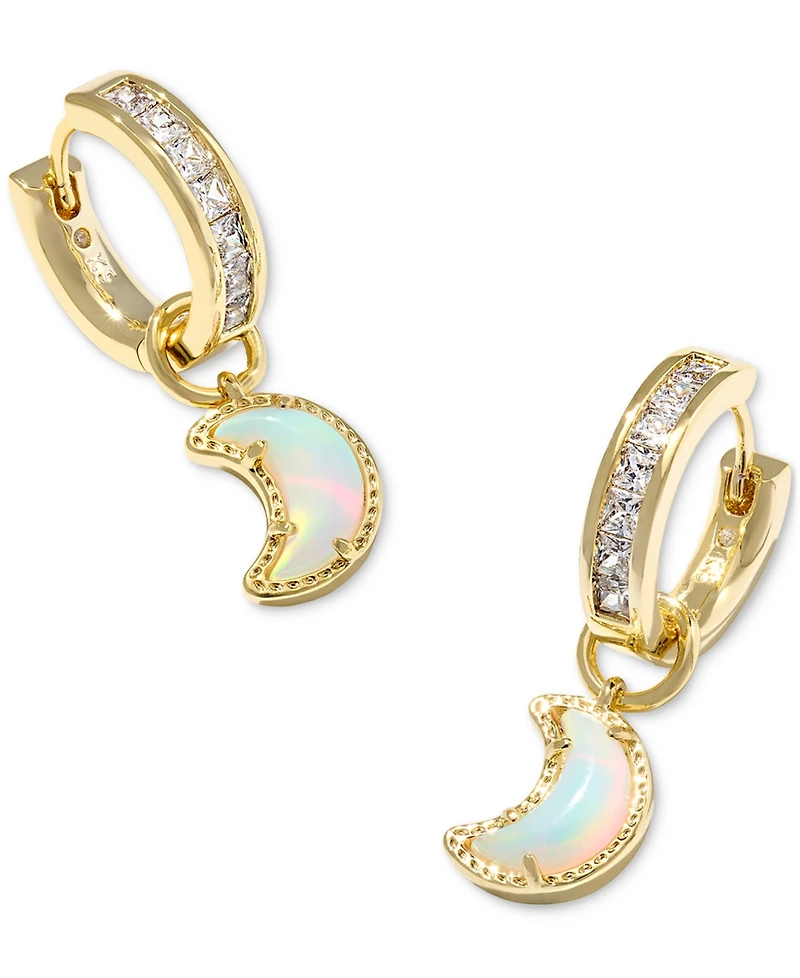 Kendra Scott Moon Kyocera Oparex Opal and Cubic Zirconia 14K Gold Over Brass Huggie Earrings