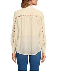 Lands' End Women's Voile Shirred Trim Insert Shirt