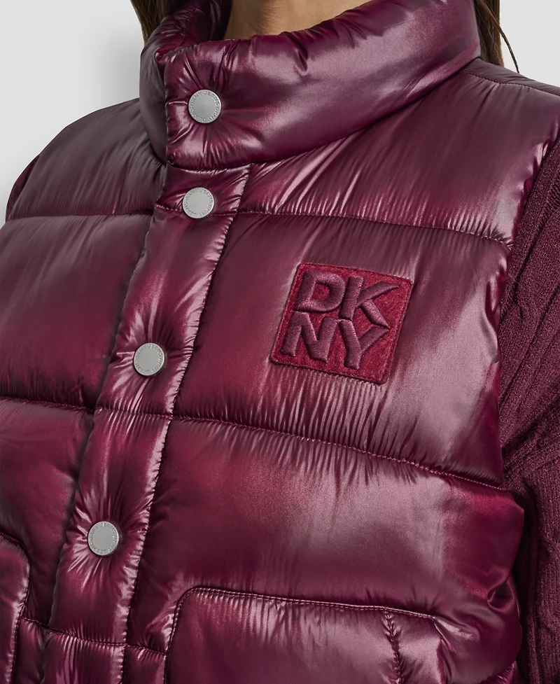 Dkny Jeans Women's Quilted Mock Neck Puffer Vest Jacket