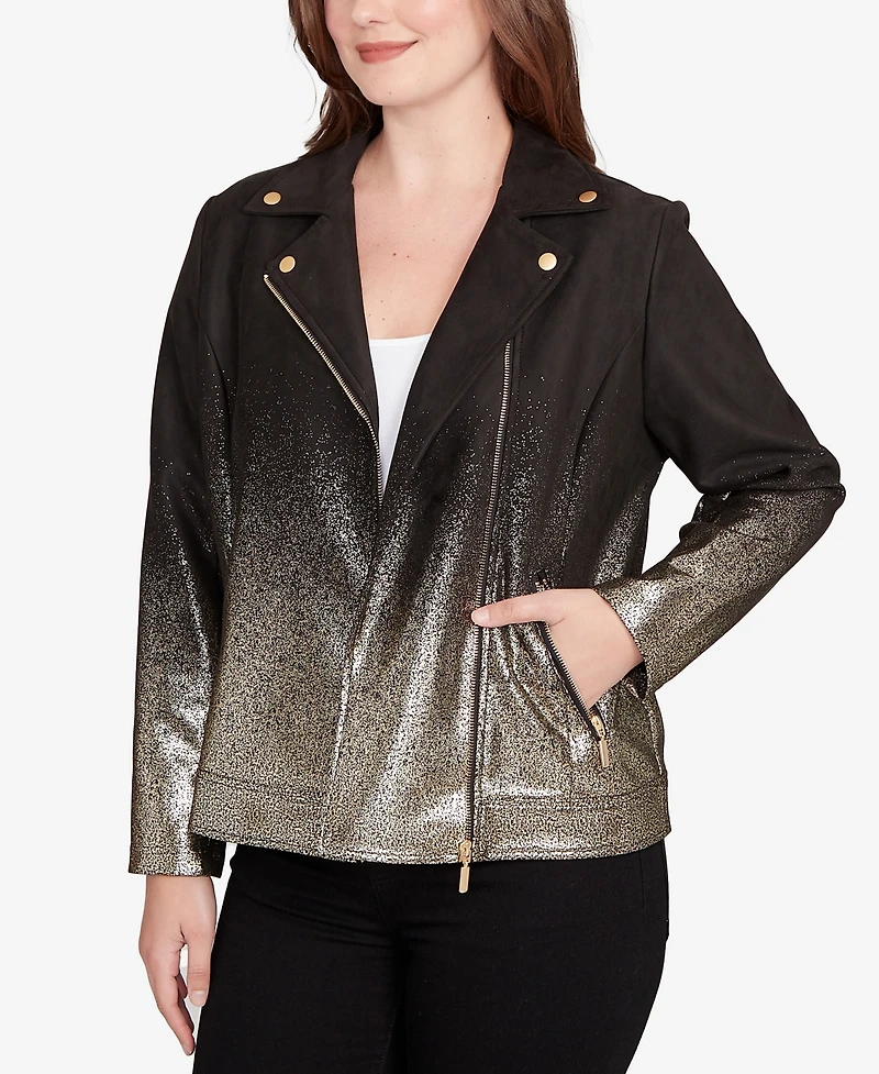 Ruby Rd. Petite Metallic Ombre Moto Jacket