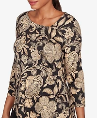 Ruby Rd. Petite Gold Foil Floral Printed Knit Top