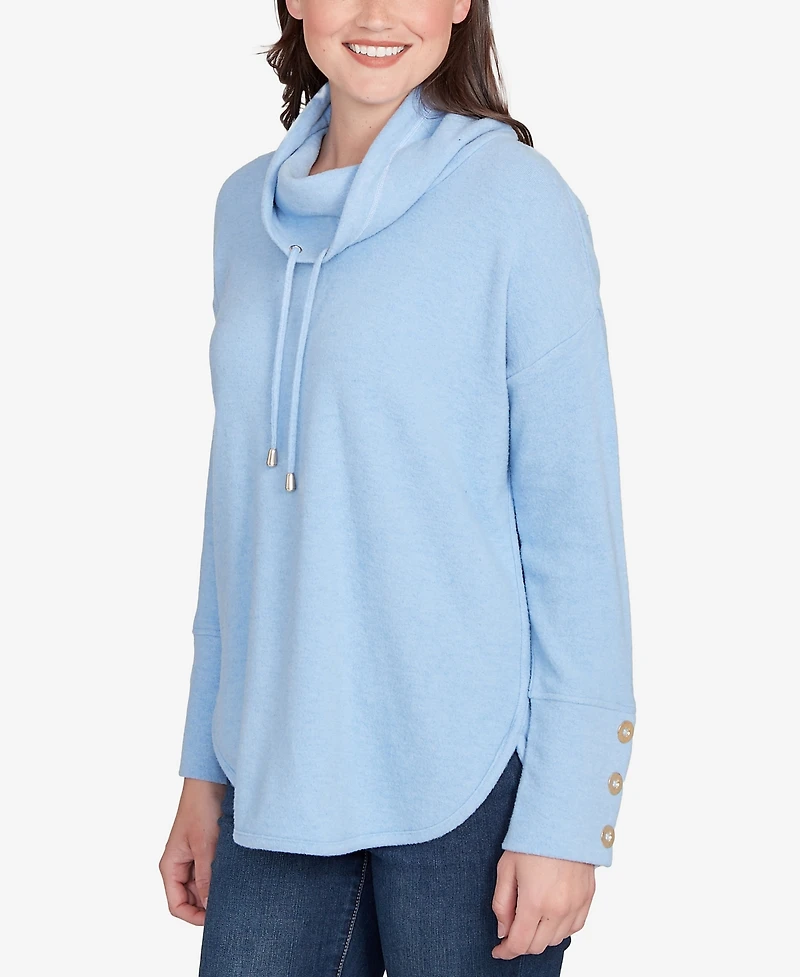Ruby Rd. Petite Cowl Neck Cozy Hatchi Drawstring Top