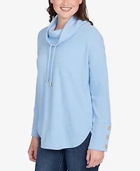 Ruby Rd. Petite Cowl Neck Cozy Hatchi Drawstring Top
