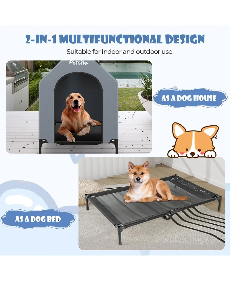 Gymax 43'' Elevated Dog House for Small Breeds Large Pet House w/ Ventilated Windows