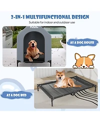 Gymax 43'' Elevated Dog House for Small Breeds Large Pet House w/ Ventilated Windows