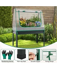 Gymax Raised Garden Bed w/ Cover & Legs Roll-up Window Climbing Trellis Drainage Holes
