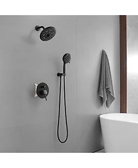 Single-Handle 1-Spray Round Rain Shower Faucet Set with Head & Hand Matte Black (Valve Included)
