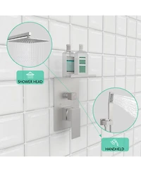 Rainsken Rainfall Shower System With Storage Rack 10 inch Shower Faucet Set Brushed Nickel with High Pressure with Square Shower Head