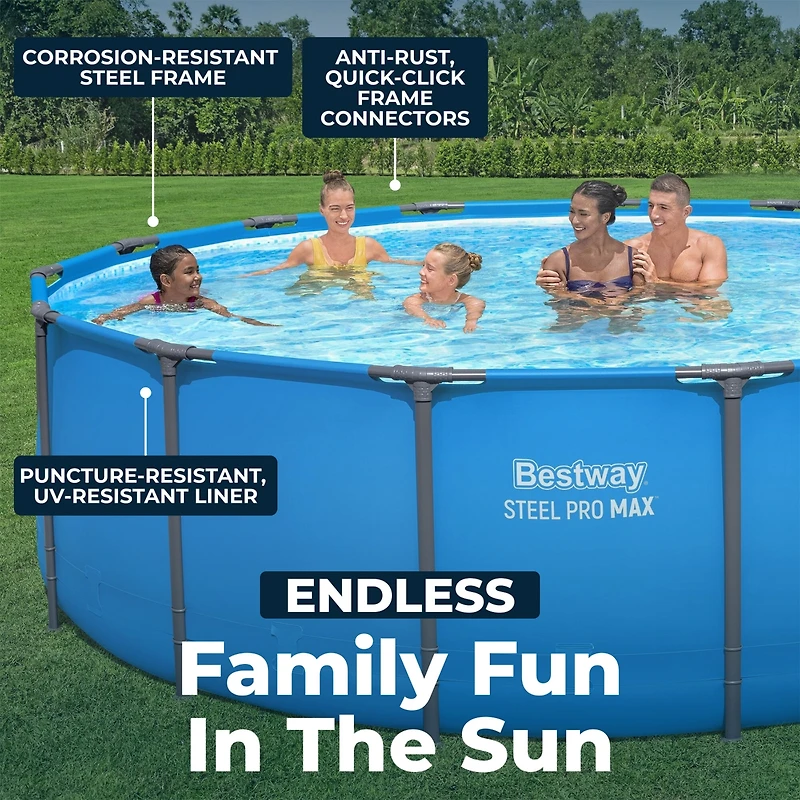 Bestway Steel Pro Max 15' x 48" Round Above Ground Swimming Pool for Backyard