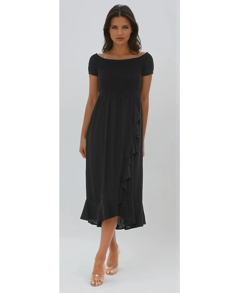 Bebe Women's Cap Sleeve Smocked Ruffle Dress