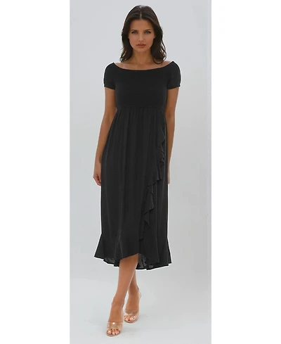 Bebe Women's Cap Sleeve Smocked Ruffle Dress